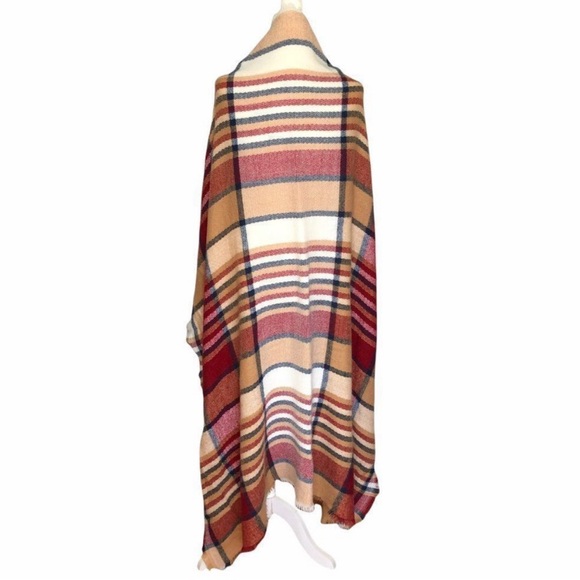 Tartan Plaid Oversized Blanket Scarf in Autumn Colors (Red/Brown/Black/White) - Picture 3 of 6